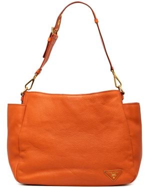 Prada Pre-Owned Vitello Daino Side Pocket Shoulder Bag - Orange