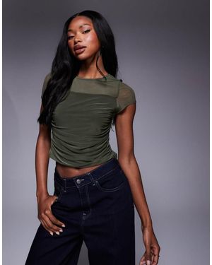ASOS Mesh Draped Front Short Sleeve Top - Grey