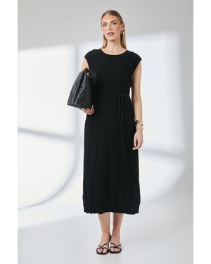 PRINCIPLES Crinkle Viscose Tie Waist Column Midi Dress - Black