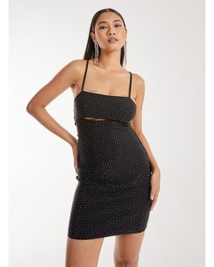 Pink Vanilla Diamante Peekaboo Mini Dress - Black