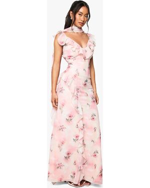 Boohoo Chiffon Ruffle Scarf Maxi Dress - Pink