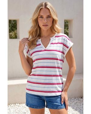 Roman Petite Stripe V-Neck T-Shirt - White