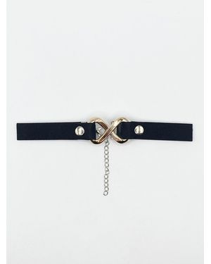 SVNX Faux Suede Choker Necklace With Metal Centre Piece - Blue