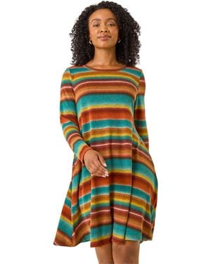 Roman Petite Stripe A-Line Dress - Orange