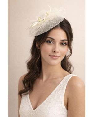 SVNX Feather Bloom Mesh Fascinator - Natural