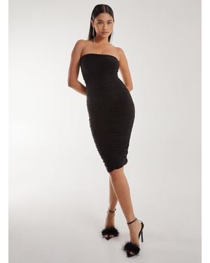 Pink Vanilla Strapless Ruched Slinky Midi Dress - Black