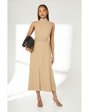 PRINCIPLES Seam Detail Belted Midi Dress - Natural