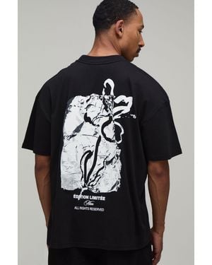 BoohooMAN Oversized Mono Floral Graphic T-Shirt - Black