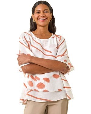 Roman Abstract Layered Tunic Top - White