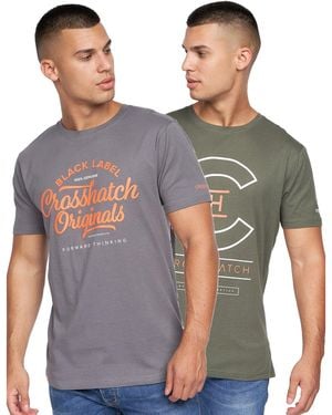 Crosshatch Univarsity T-Shirt 2Pk - Grey