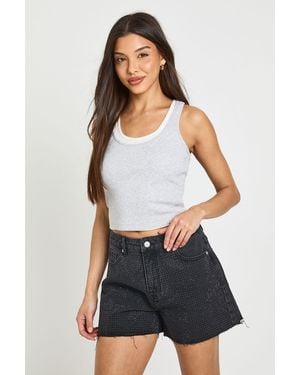 Boohoo High Waist Embellished Denim Short - Blue