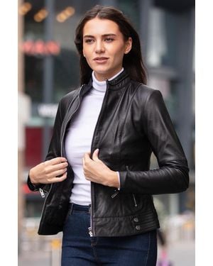 Ashwood Leather 'Lillian' Real Biker Jacket - Grey