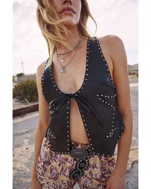 Nasty Gal (Az) Faux Leather Studded Tie Front Vest - Black