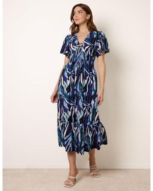 Blue Vanilla Ring Detail Printed Dress - Blue