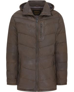 Infinity Leather Quilted Jacket Detachable Hood Puffer Winter Coat - Brown