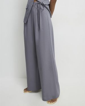 River Island Wide Leg Trousers Wrap Detail Zip - Blue