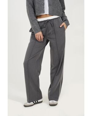 Brave Soul Contrast Waistband Tailored Trousers - Grey