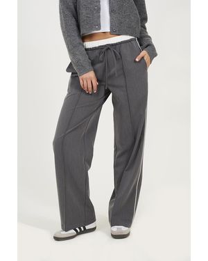 Brave Soul Contrast Waistband Tailored Trousers - Grey