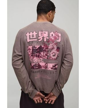 BoohooMAN Oversized Boxy Acid Wash Dragon Waffle T-Shirt - Purple