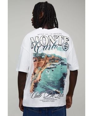 BoohooMAN Monte Carlo Beach Print Oversized T-Shirt - White