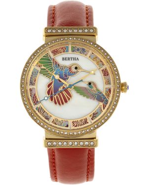 Bertha Emily Mother-Of-Pearl Leather-Band Watch - Metallic
