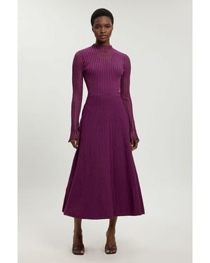 Karen Millen Viscose Blend Filament Knit Midi Dress - Purple