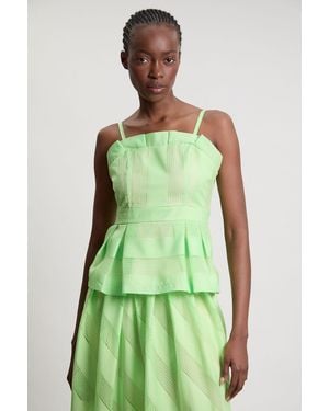 Karen Millen Textured Organza Mix Asymmetric Top - Green