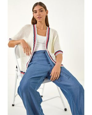 Roman Pattern Crochet Knit Cardigan - Blue
