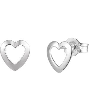 The Jewellery Stockroom Sterling Heart Outline Stud Earrings - Metallic