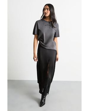 Runway 1.8.1.8 Delicate Lace Detail Satin Maxi Skirt - Black