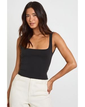 Boohoo Square Neck Tie Back Vest Top - Black