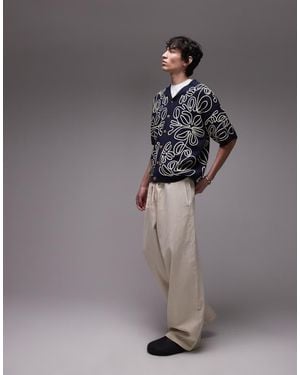 TOPMAN Relaxed Heavy Embroidered Floral Shirt - Grey