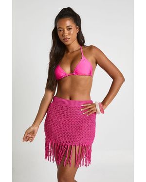 Boohoo Crochet Fringe Detail Beach Mini Skirt - Pink
