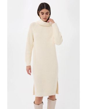 Hiccup Knitted High-Neck Midi Dress - Natural