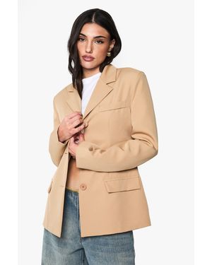 Boohoo Button Down Tailored Blazer - Natural