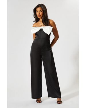MissPap Contrast Bow Halterneck Jumpsuit - Black