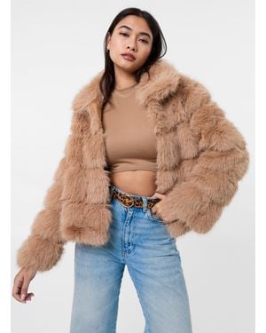 Pink Vanilla Cropped Fur Pelted Jacket - Blue