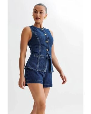 Secret Label Denim Crew Neck Waistcoat - Blue