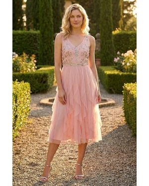Roman Premium Beaded Frill Dress - Pink