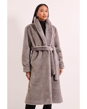 PRINCIPLES Faux Fur Long Coat - Grey