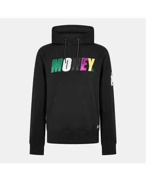 Money Embroidered Hooded Neck Long Sleeve Sweatshirt - Black