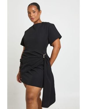 Boohoo Plus Trim Detail Drape Shoulder Pad Mini Dress - Black