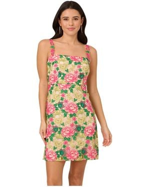 Adrianna Papell Floral Embroidery Short Dress - Multicolour