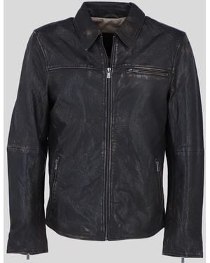 Ashwood Leather Real Jacket With Zipper Pockets & Front Zip Closure - Black