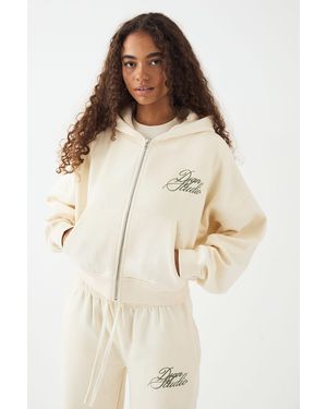 DSGN Studio Script Boxy Zip Through Hoodie - Natural