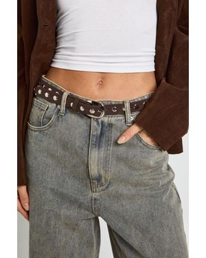 Boohoo Faux Suede Studded Western Belt - Grey