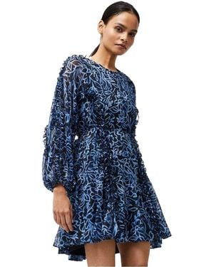 French Connection Mini-Jurk Met Ronde Hals En Abstract Bloemenpatroon Voor (Marine) - Blauw