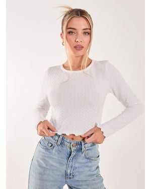 Pink Vanilla Zig Zag Jersey Long Sleeve Top - White