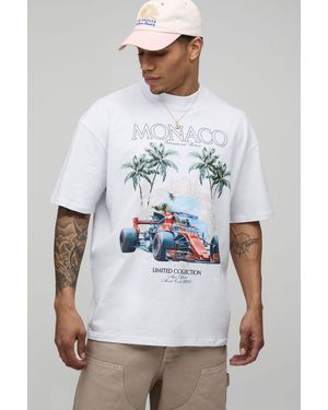 BoohooMAN Oversized Monaco Racing Print T-Shirt Cotton - White