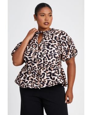 Quiz Curve Leopard Print Tie Top Viscose - Brown